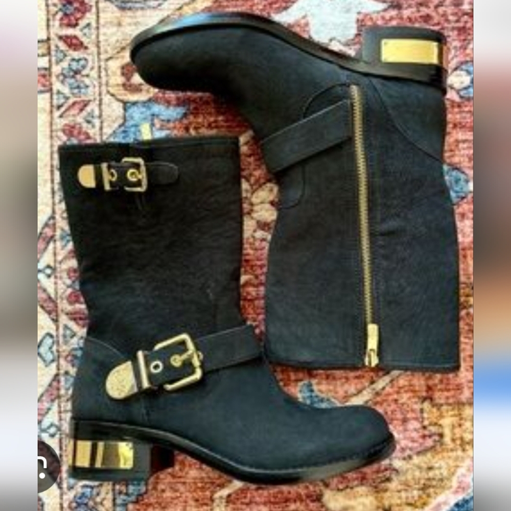 "Moto Glam" Vince Camuto Winchell  Leather with Gold Accents Combat Boots